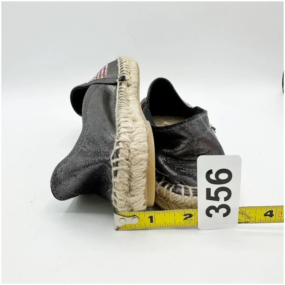 SESTO MulEmbellished Espadrille Flats Metallic‎ Black Rhinestone Slip On Shoe
